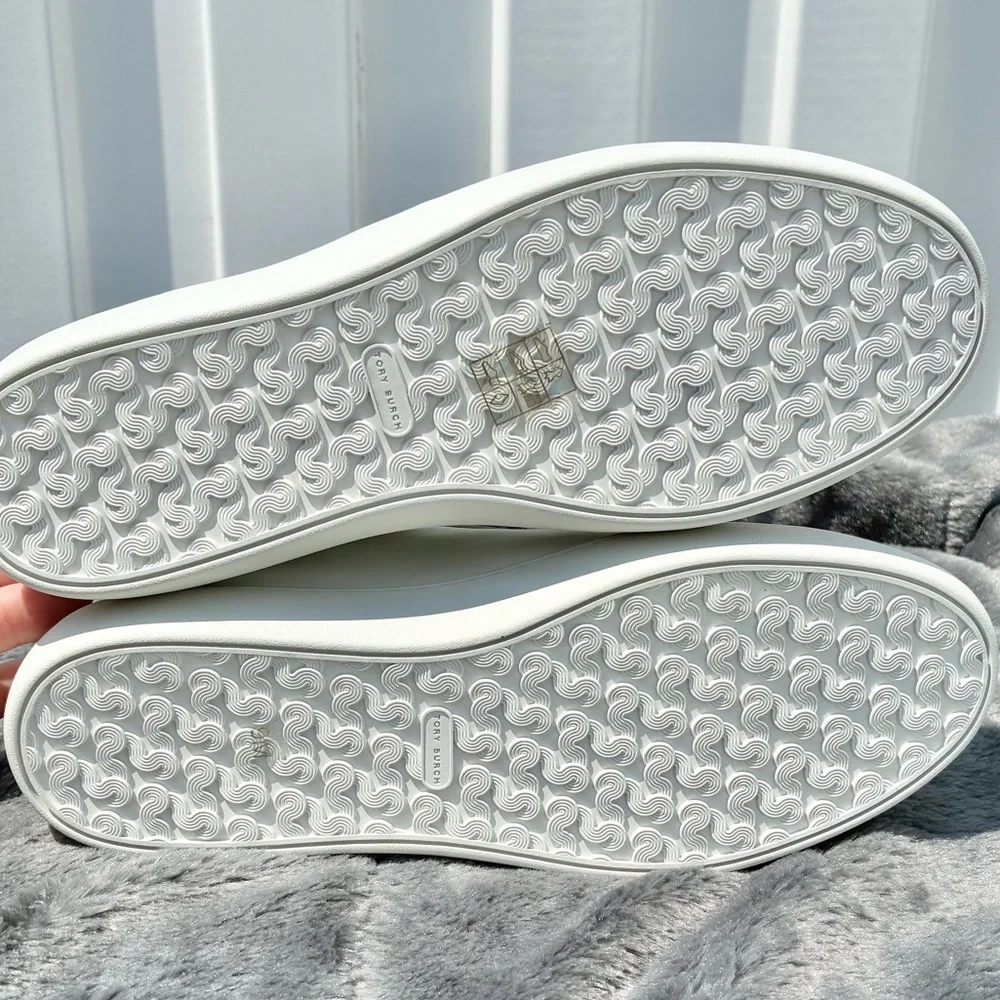 TORY BURCH NEW T-Logo Sneaker Leather Suede Trim Snow White/Canyon Orange SZ 9